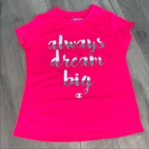 Champion girls pink shirt says Always Dream Big T-S…